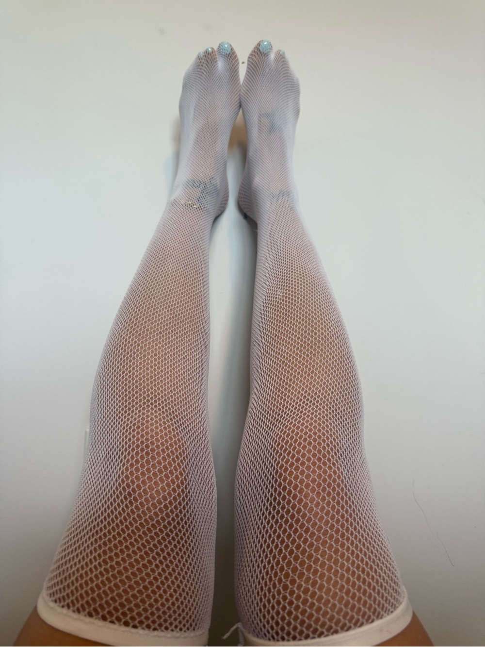 White Fishnet Thigh-High Socks - Red Ribbons